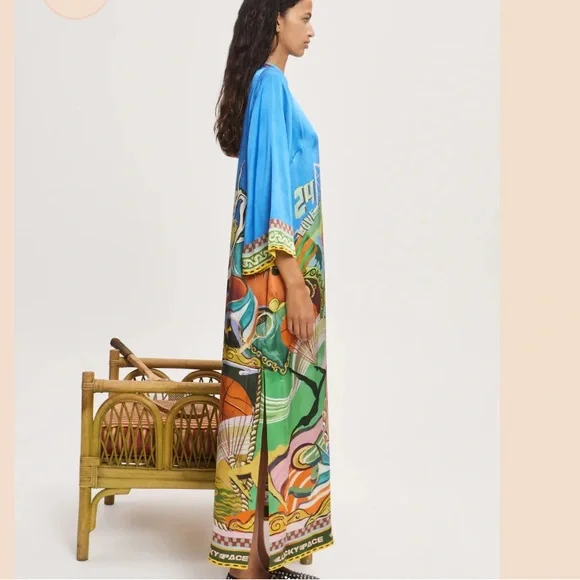 Alemais Blue and Multicolor Artistic Long Sleeve Dress